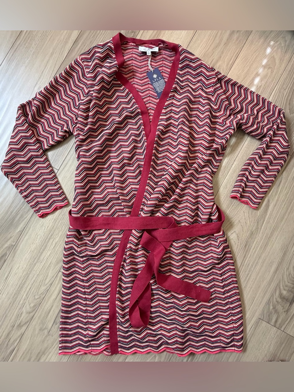 NWT Laurie Felt Multi Chevron Knit Long Belted  Cardigan 1X